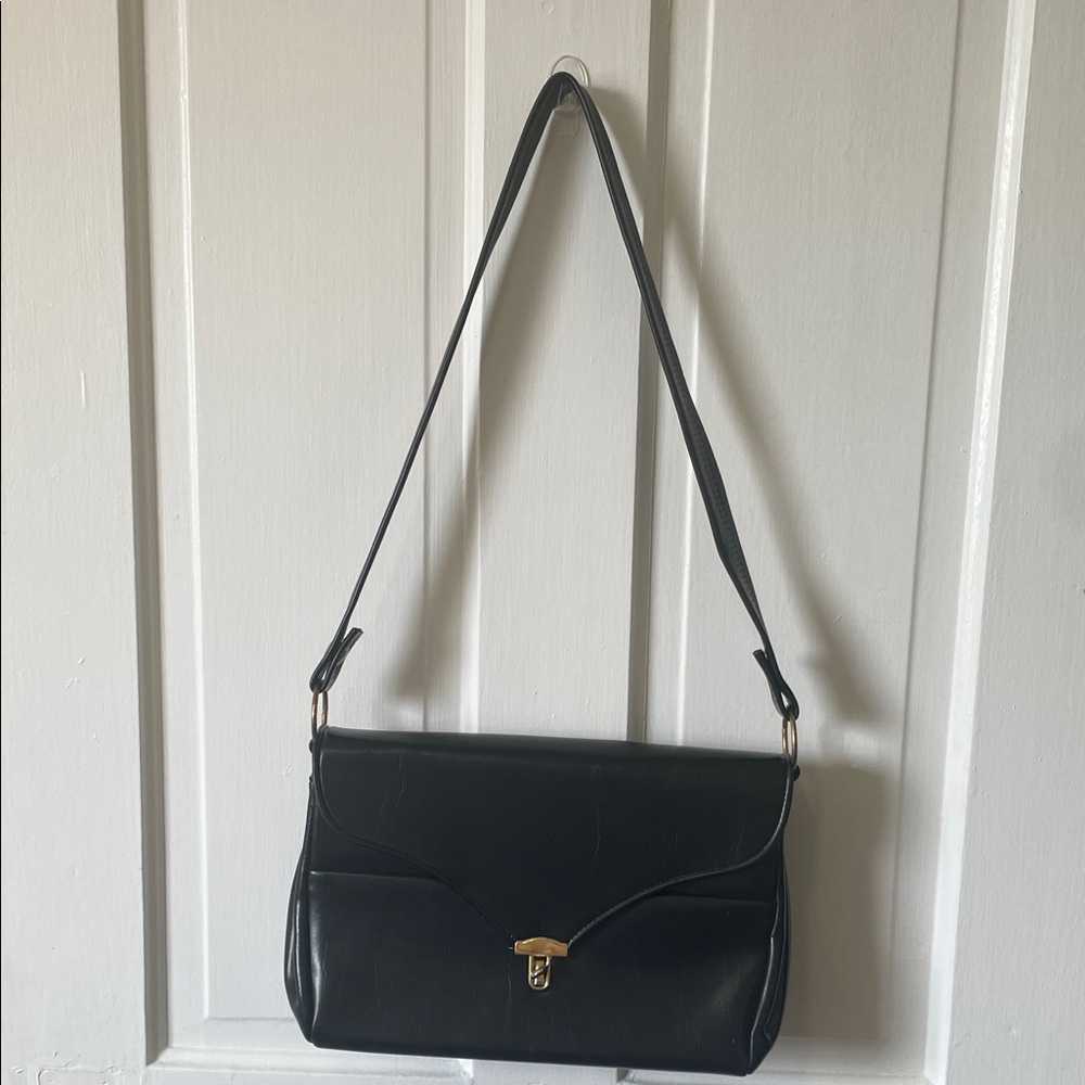 Classic Black Leather Shoulder Bag - Gold Hardware